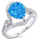 Pear Shape Blue Opal & Cubic Zirconia .925 Sterling Silver Ring Sizes 5-10