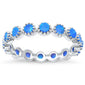 Round Blue Opal Eternity  .925 Sterling Silver Ring Sizes 6-9