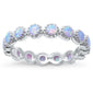 Round White Opal Eternity  .925 Sterling Silver Ring Sizes 6-9