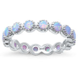 Round White Opal Eternity  .925 Sterling Silver Ring