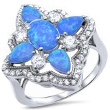 New Beautiful Lab Created Blue Opal & Cubic Zirconia .925 Sterling Silver Ring Sizes 5,6