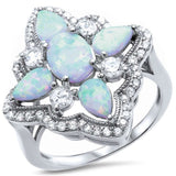 New White Opal & Cubic Zirconia  .925 Sterling Silver Ring Sizes 6-10