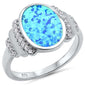 <span>CLOSEOUT! </span>Oval Lab Created Blue Opal & Cubic Zirconia .925 Sterling Silver Ring Sizes 6-7