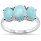 Oval Three Stone Natural Larimar .925 Sterling Silver Ring Sizes 5-10