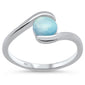 Natural Round Larimar .925 Sterling Silver Ring Sizes 5-10