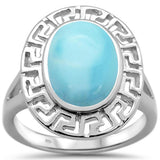 Natural Larimar Antique Greek Key Design .925 Sterling Silver Ring Sizes 6-10