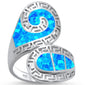 <span>CLOSEOUT! </span>Blue Opal Greek Key Design Wraparound .925 Sterling Silver Ring