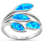 Blue Opal Olive Branch Tree Leaf .925 Sterling Silver Ring Sizes 5-10