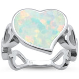  White Opal Heart Shape Band .925 Sterling Silver Ring