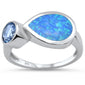 <span>CLOSEOUT!</span>Blue Opal Pear Shape & Round Tanzanite .925 Sterling Silver Ring