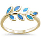 Yellow Gold Plated Blue Opal Leaf Design .925 Sterling Silver Ring Sizes 6-8