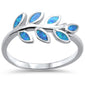 Blue Opal Leaf Design .925 Sterling Silver Ring Sizes 6-8