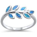 Blue Opal Leaf Design .925 Sterling Silver Ring