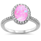 <span>CLOSEOUT! </span> Oval Pink Opal & Cubic Zirconia Halo .925 Sterling Silver Ring Sizes 4-6