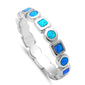 Blue Opal Square & Circle Design Band .925 Sterling Silver Rings Sizes 6-9