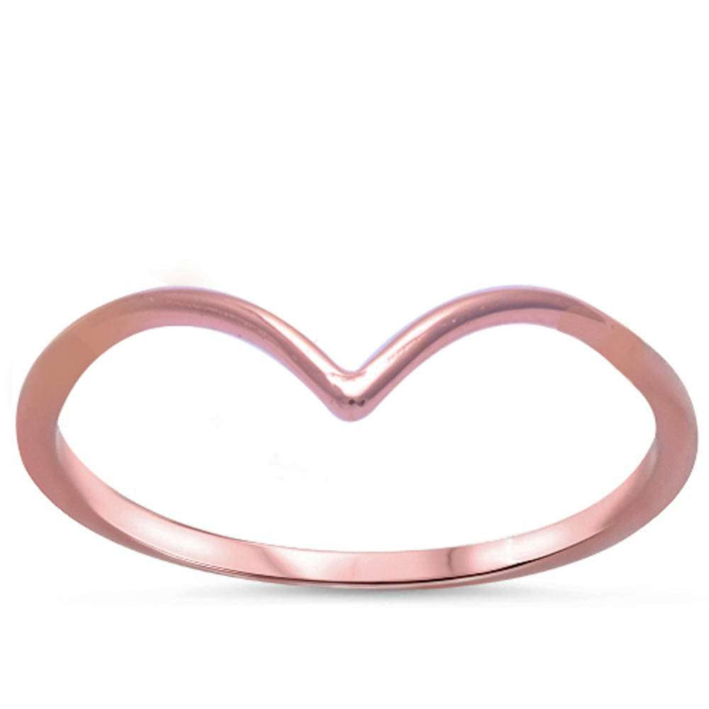Rose Gold Plated V-Shape .925 Sterling Silver Ring Sizes 2-10