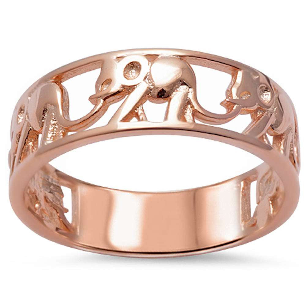 <span>CLOSEOUT!</span> Rose Gold Plated Elephant Band .925 Sterling Silver Ring Sizes 5-7, 10