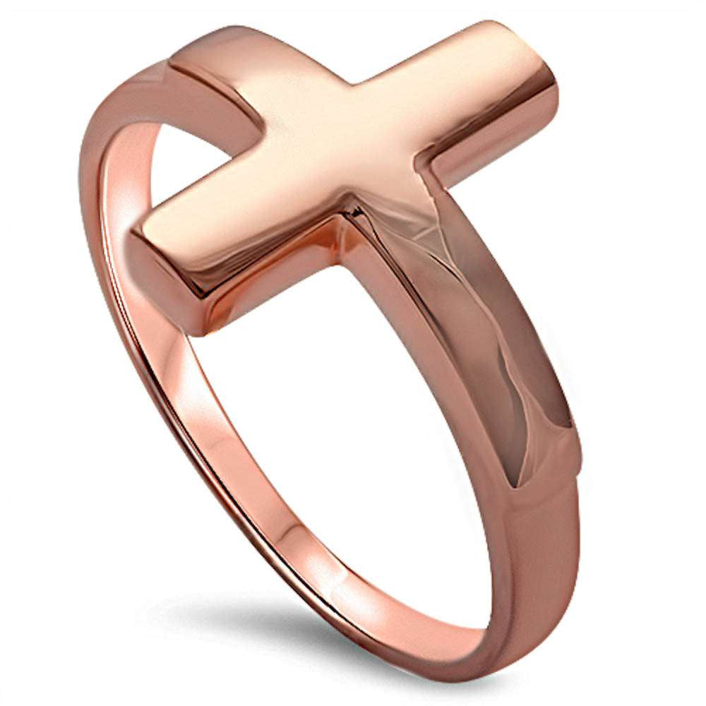 <span>CLOSEOUT!</span> Plain Rose Gold Plated Sideways Cross .925 Sterling Silver Ring Sizes 3-12