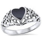 <span>CLOSEOUT!</span> Black Onyx Heart Fancy Design .925 Sterling Silver Ring Sizes 5