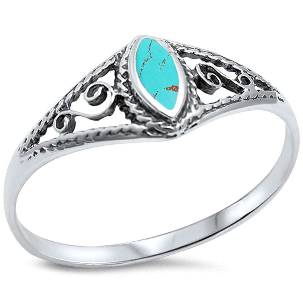 Green Turquoise w/ fancy Design .925 Sterling Silver Ring Sizes 5-9