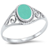 Oval Green Turquoise Filigree .925 Sterling Silver Ring