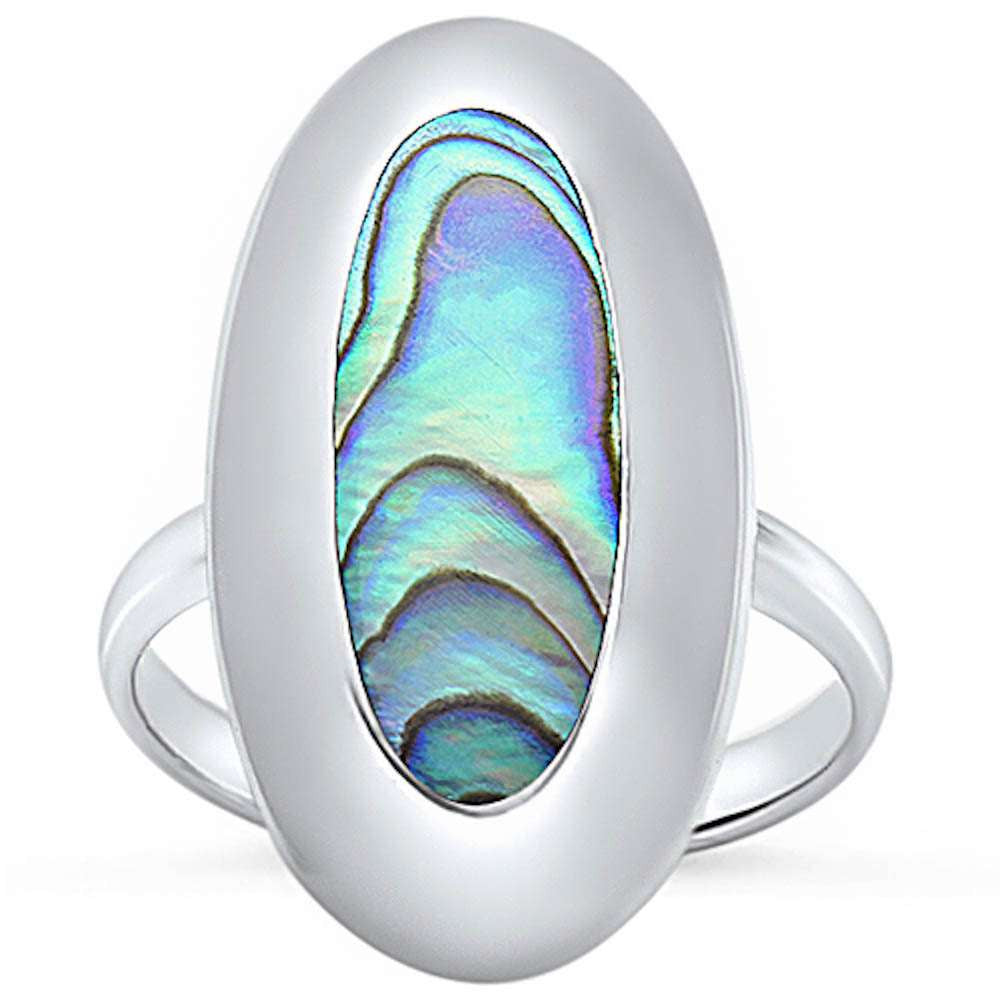 <span>CLOSEOUT!</span>Oval Shape Abalone Shell  .925 Sterling Silver Ring Sizes 5-10