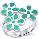 <span>¡OFERTA!</span>Anillo de plata de ley .925 con plumeria e incrustaciones de concha de turquesa, tallas 5-6