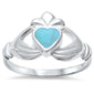 Wholesale Silver- Turquoise Heart Irish Claddagh .925 Sterling Silver Ring Sizes 5-9