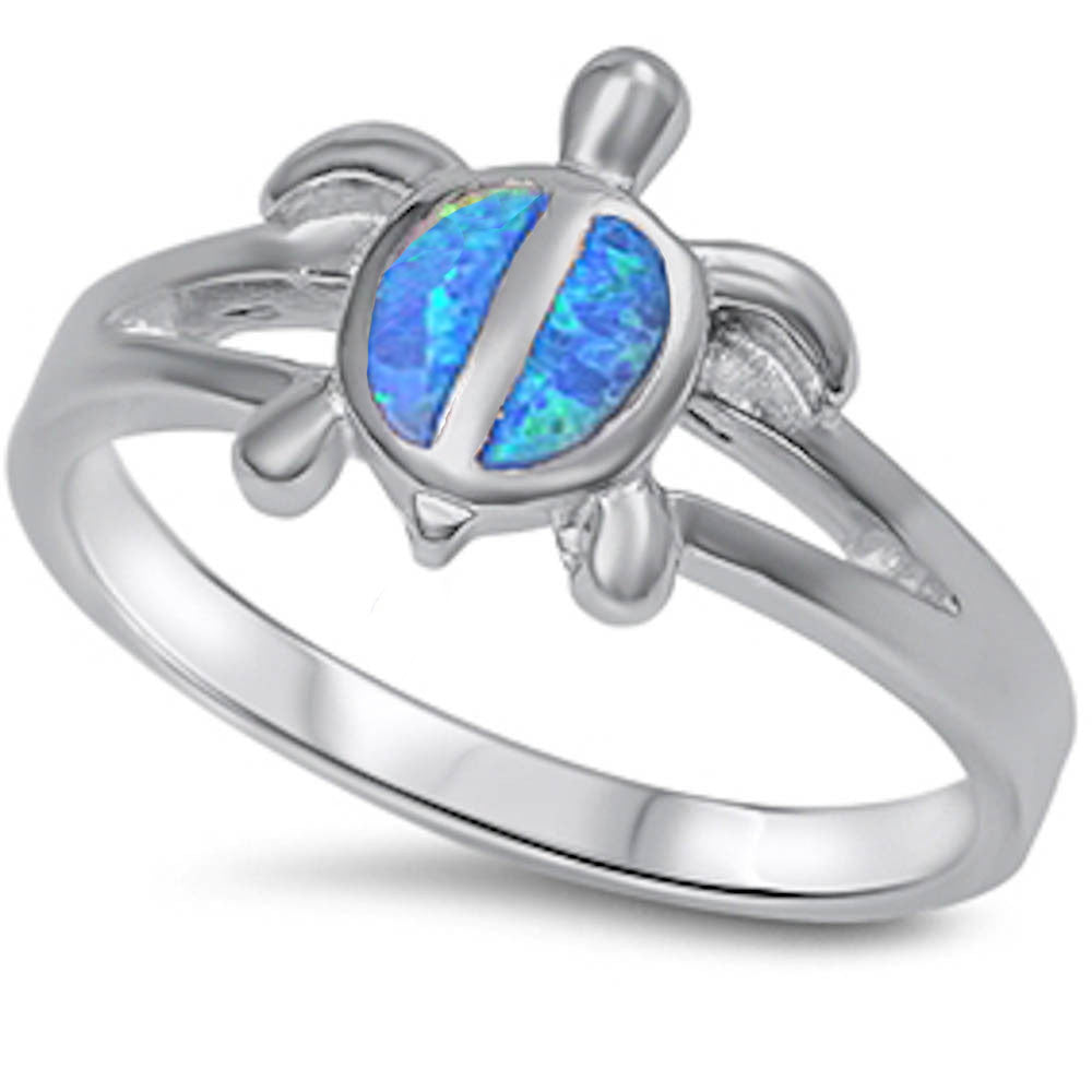 Fire Blue Opal turtle .925 Sterling Silver Ring Sizes 5-10