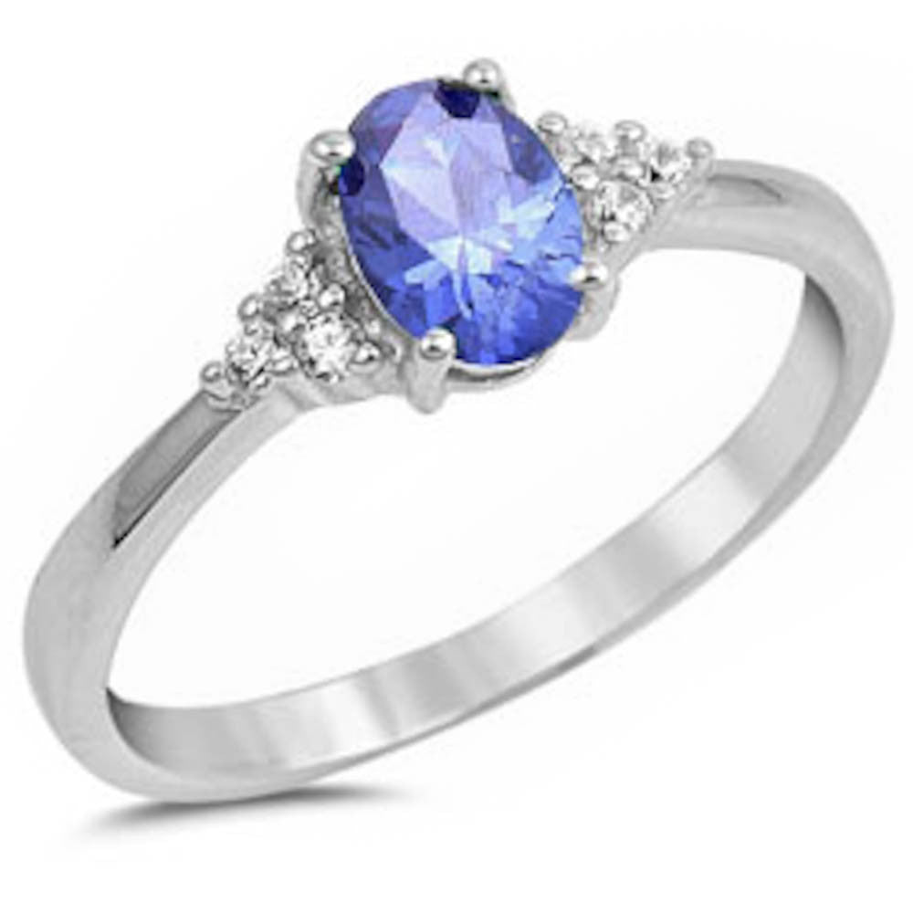 Oval Tanzanite & Cz Beautiful Fashion .925 Sterling Silver Ring Sizes 5-11