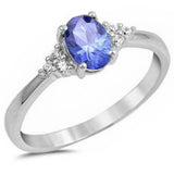 Oval Tanzanite & Cz Beautiful Fashion .925 Sterling Silver Ring