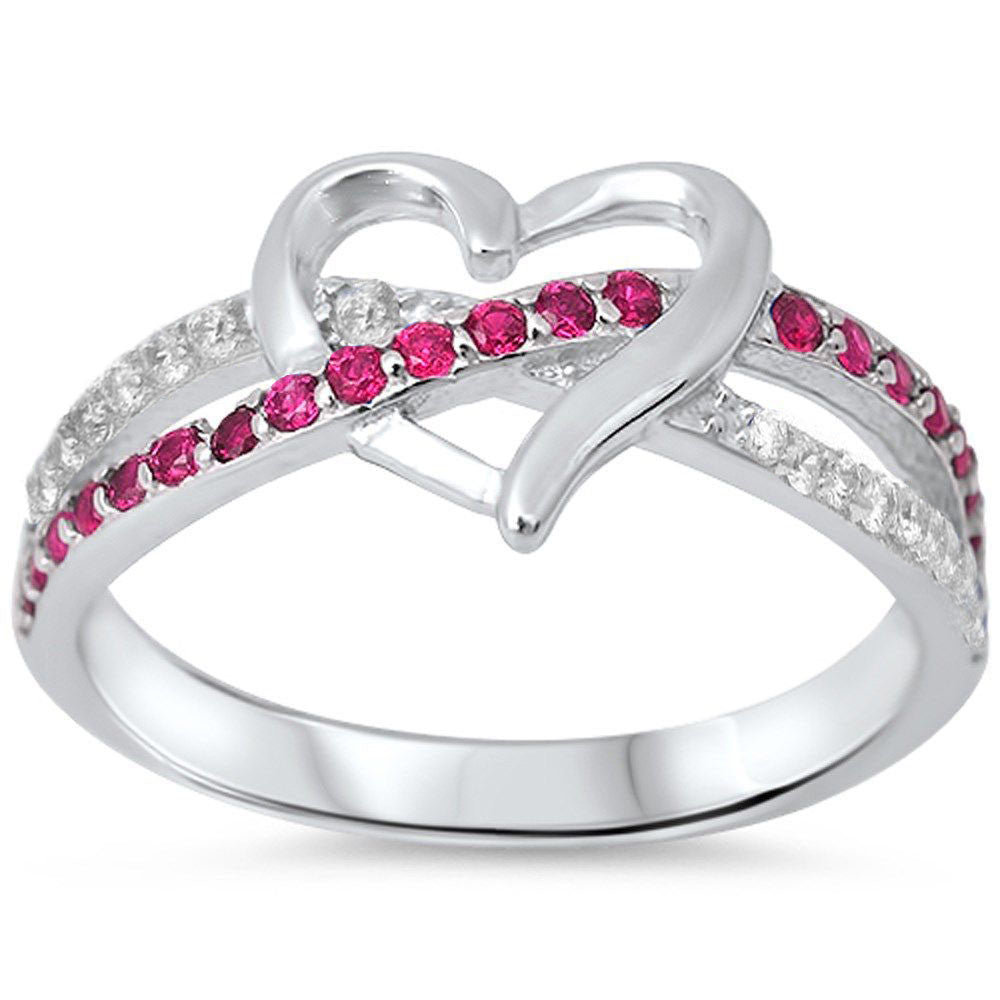<span>CLOSEOUT!</span> Infinity Heart Clear and Ruby .925 Sterling Silver Ring Sizes 4-5