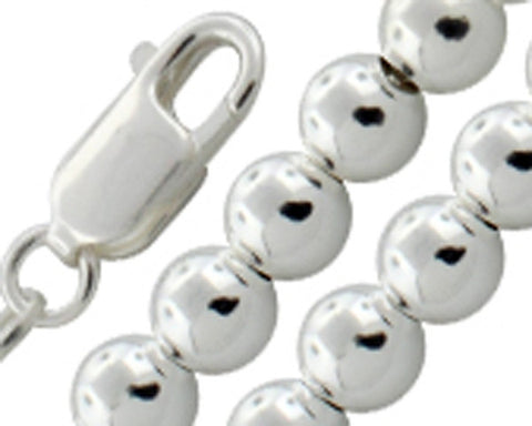 6MM Ball Bead Chain .925  Solid Sterling Silver Sizes 7-8" and 16-20"