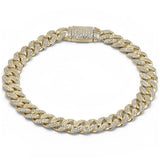 7mm 1.65ct G SI 14K Yellow Gold Diamond Round Cuban Bracelet 7"
