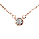 <span>DIAMOND CLOSEOUT! </span>.04ct 14KT Rose Gold Round Diamond Solitaire Pendant Necklace 18"