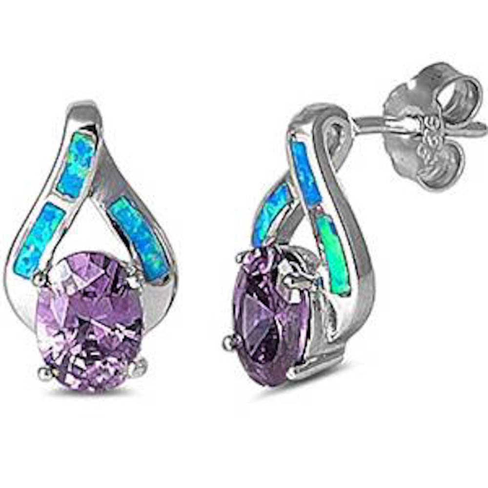 Faceted Amethyst & Blue Opal High Fashion .925 Sterling Silver Earrings
