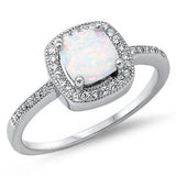 Sterling Silver Lab Created White Opal Gemstone Ring
