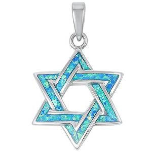 Blue Opal Star Of David .925 Sterling Silver Pendant