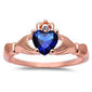 Rose Gold Plated Blue Sapphire & Cubic Zirconia Calddagh .925 Sterling Silver Ring Sizes 3-12
