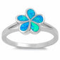 Blue Opal Plumeria .925 Sterling Silver Ring Sizes 4-10