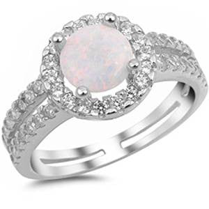 <span>CLOSEOUT!</span>White Opal & White Cubic Zirconia .925 Sterling Silver Ring Sizes 4-11
