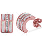 <span>CLOSEOUT! </span>Rose Gold Plated Pink Opal & Cz C-Shape Huggie Hoop .925 Sterling Silver Earrings