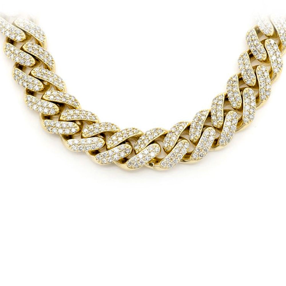 11MM 9.63ct 14KT Yellow Gold Diamond Round Cuban Necklace 22"