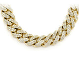 11MM 9.63ct 14KT Yellow Gold Diamond Round Cuban Necklace 22"