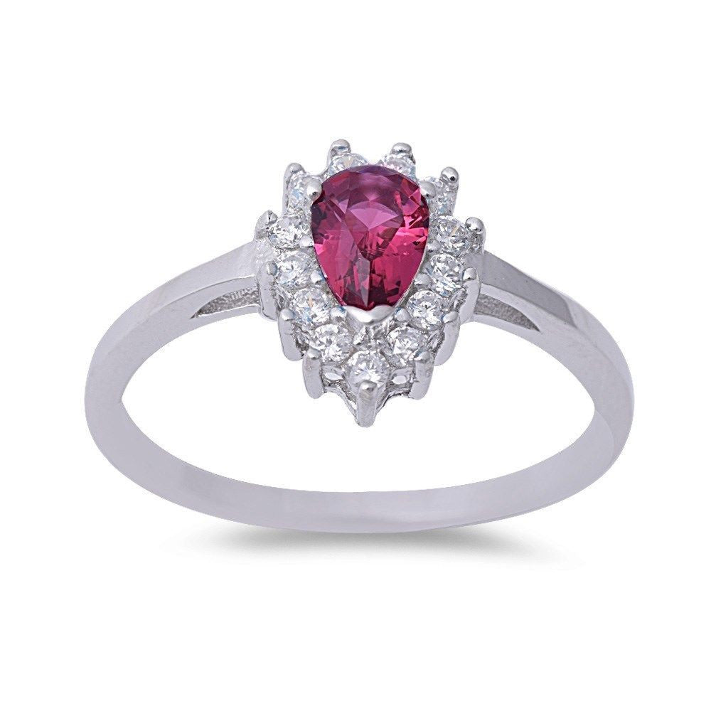 <span>CLOSEOUT!</span> Pear Shape Ruby & Cubic Zirconia .925 Sterling Silver Ring