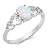 White Australian Opal with Hearts .925 Sterling Silver Ring