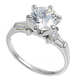 2CT CZ Round Brilliant Solitaire with Baguette Engagement Ring