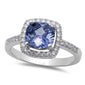 <span>CLOSEOUT!</span> Sterling Silver Cushion Cut Tanzanite Ring with CZ Sizes 4-10