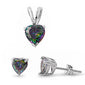 Rainbow Cz Heart Pendant & Earrings Set .925 Sterling Silver