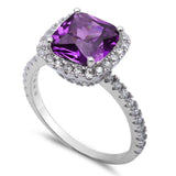<span>CLOSEOUT! </span>3ct Cushion Cut Faceted Amethyst CZ .925 Sterling Silver Ring